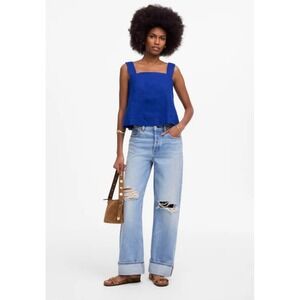 NWT Madewell Square Neck Linen Blend Tank Top Blue Size Medium NV192